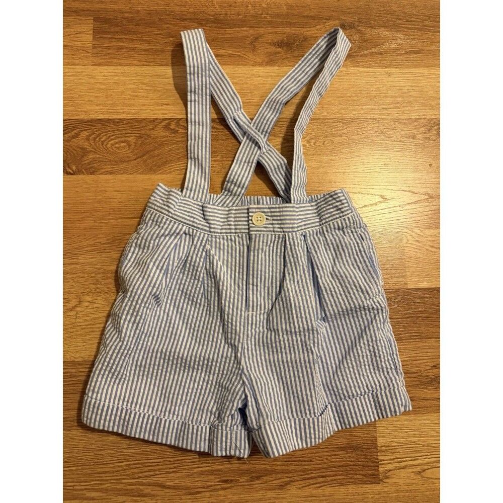 Ralph Lauren Baby Seersucker Shorts 9M Blue White Striped Suspender